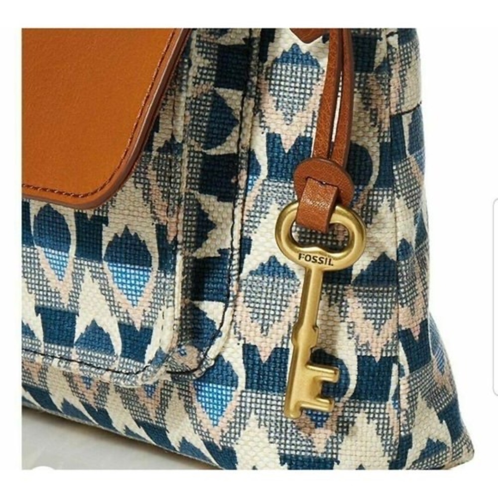 FOSSIL Kinley Ikat Small Crossbody Bag Blue Print - Picture 6 of 16